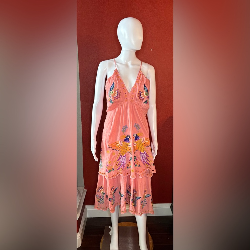 NWT Farm Rio Richelieu Crossed Front Parrot Midi Dress Pink Size M - Picture 2 of 9